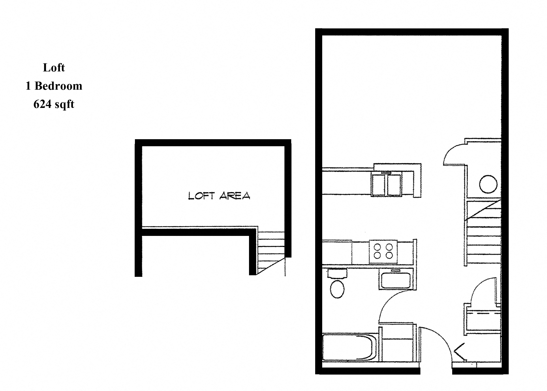 Floor plan for 1 bed, 1 bath, 495 sqft